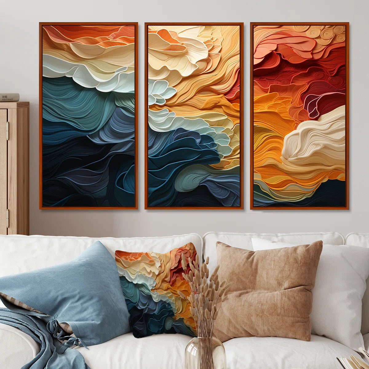 Biomorphism Organic Forms V - Landscape Modern Art Neutral Framed Canvas 3 Pieces Wall Art Print