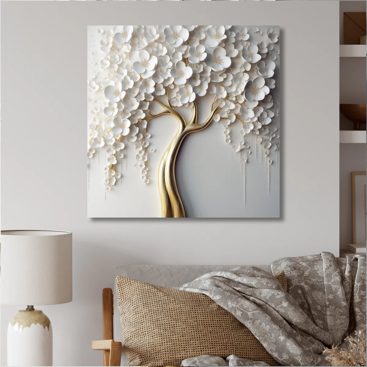 Arunveer White Orchid Tree Garden Of Branches VII - Tree Floral Large Wall Art