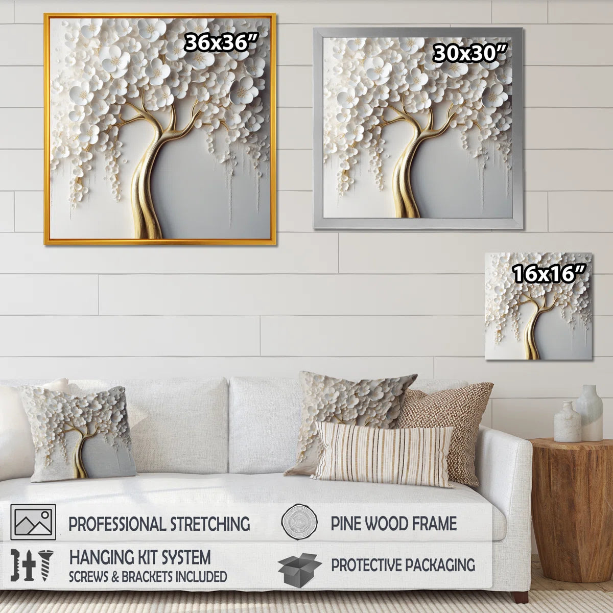 Arunveer White Orchid Tree Garden Of Branches VII - Tree Floral Large Wall Art