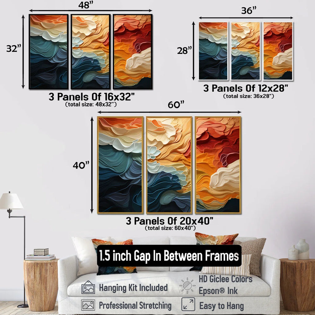 Biomorphism Organic Forms V - Landscape Modern Art Neutral Framed Canvas 3 Pieces Wall Art Print
