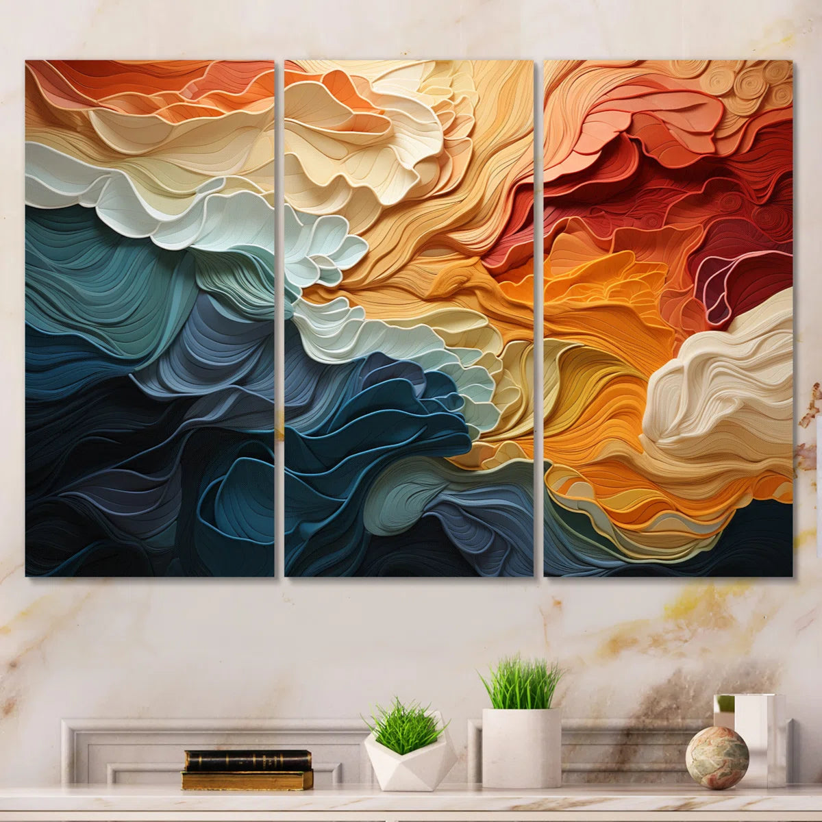 Biomorphism Organic Forms V - Landscape Modern Art Neutral Framed Canvas 3 Pieces Wall Art Print
