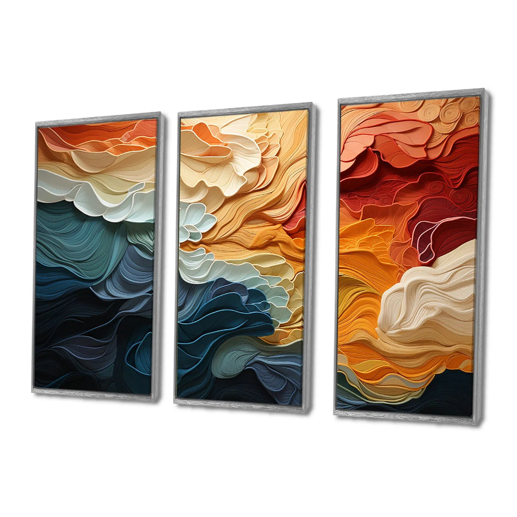 Biomorphism Organic Forms V - Landscape Modern Art Neutral Framed Canvas 3 Pieces Wall Art Print